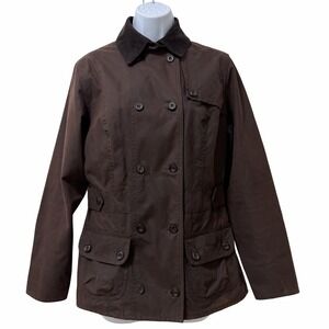 Barbour Womens Double Breasted Waxed Jacket UK 10 US 6 Brown Corduroy Collar